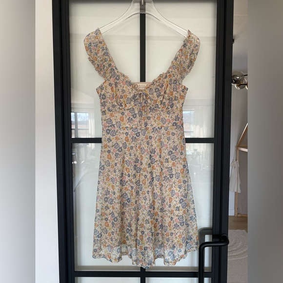 Altar'd State Dresses & Skirts - Altar'd State Floral Mesh Short Dress Ruffle Tie Sleeveless Sweetheart XS